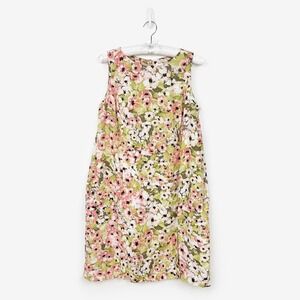 J.Jill Love Linen Floral Shift Dress Size 1X Pink Green Sleeveless Casual Summer